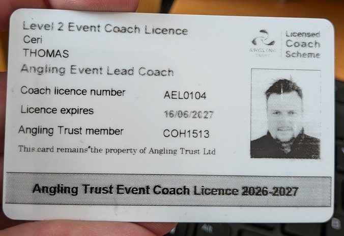 coaching badge Ceri Thomas fishing guide